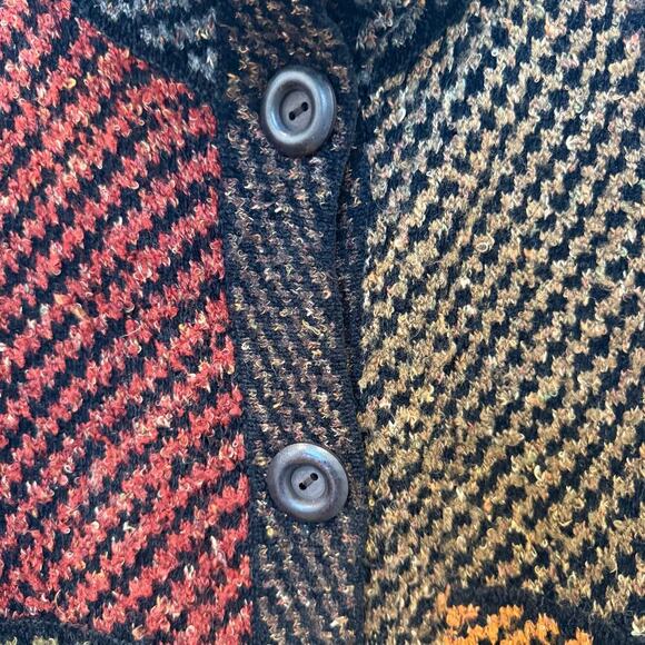 Multicolor Wool Blend Button Up Cardigan Red Green Yellow Fisherman Style Medium - Picture 5 of 8